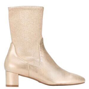 Stuart Weitzman Ernestine Metallic Gold Leather Stretch Suede Mid Calf Boot